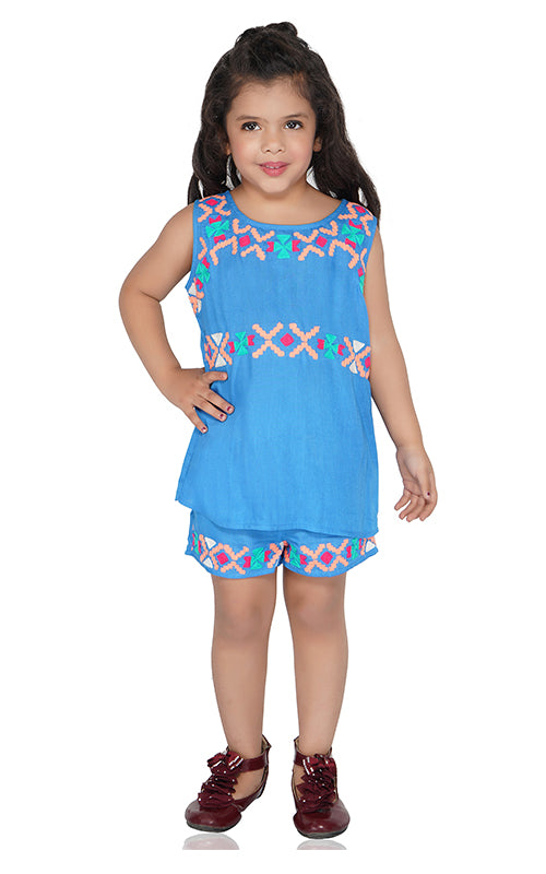 Azure Aztec Pattern Embroidered Top 4-7 Years