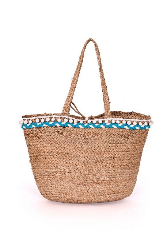 Mexicana Embroidered Jute Tote-Turq