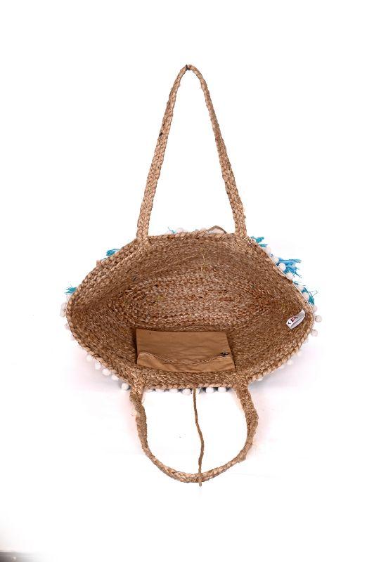 Mexicana Embroidered Jute Tote-Turq
