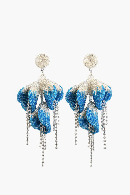 Blue and Silver Petal Drop Earrings