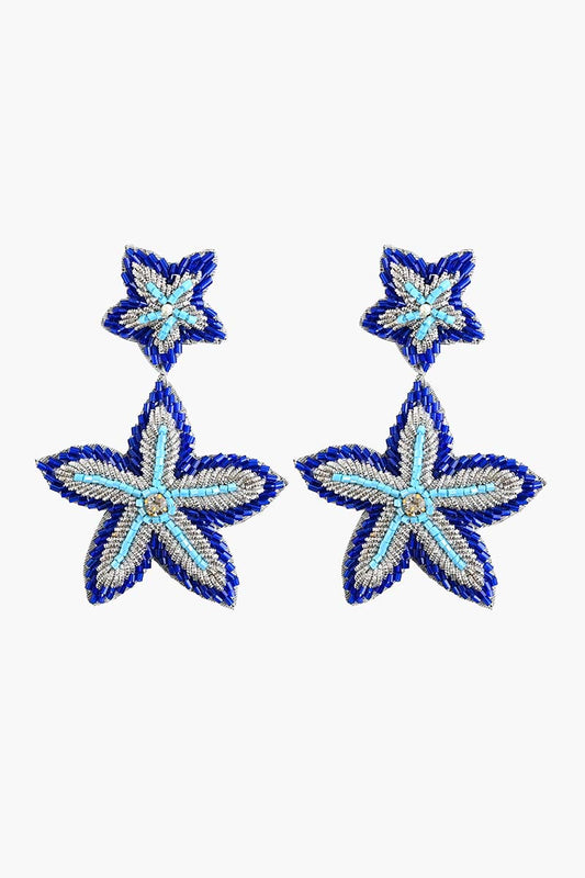 Blue Starfish Beaded Drop Earrings