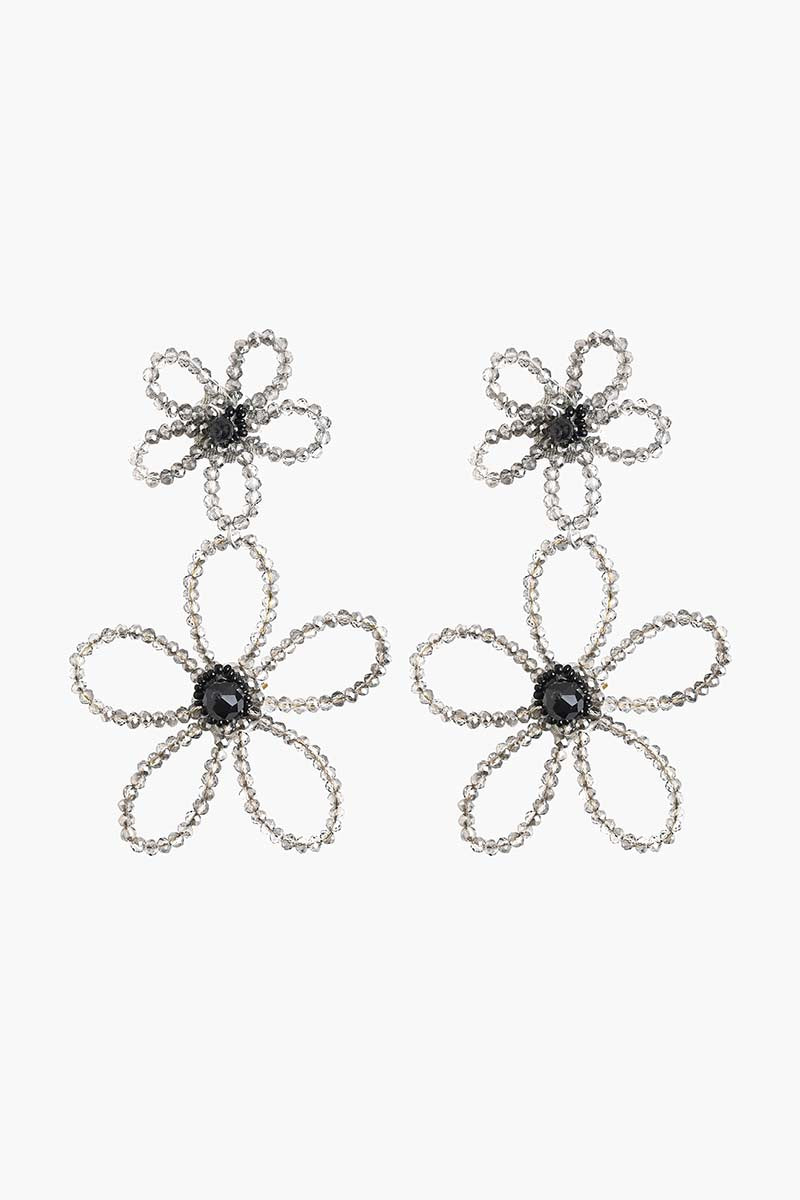 Silver Beaded Floral Drop Earrings