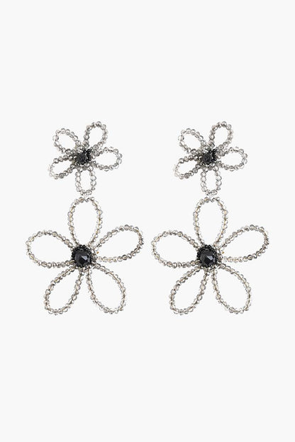 Silver Beaded Floral Drop Earrings