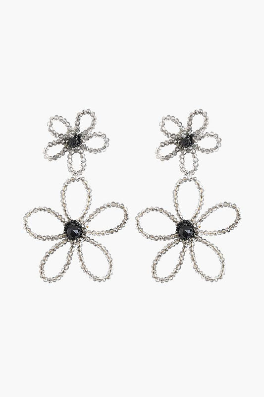 Silver Beaded Floral Drop Earrings