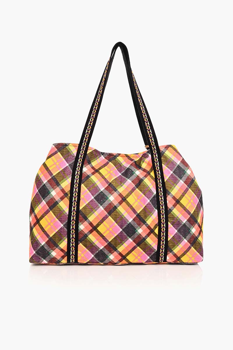 Cheetah Embellished Checkered Tote