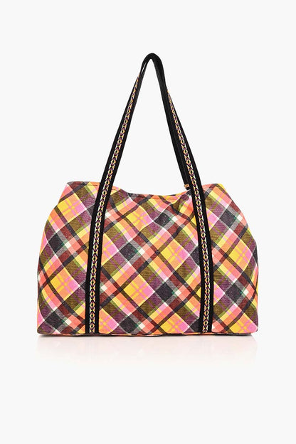 Cheetah Embellished Checkered Tote