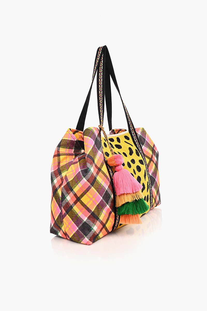 Cheetah Embellished Checkered Tote