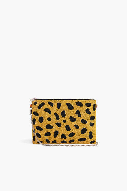 Cheetah Embellished Checkered Clutch