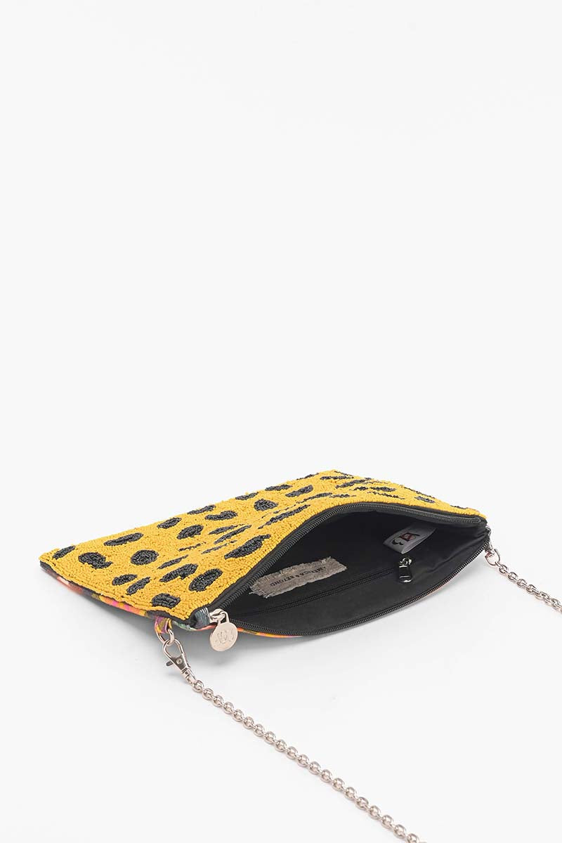 Cheetah Embellished Checkered Clutch