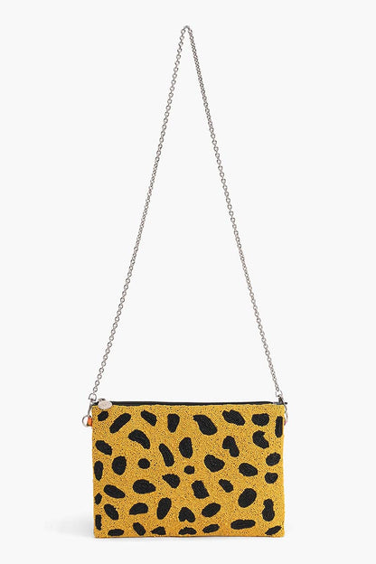 Cheetah Embellished Checkered Clutch