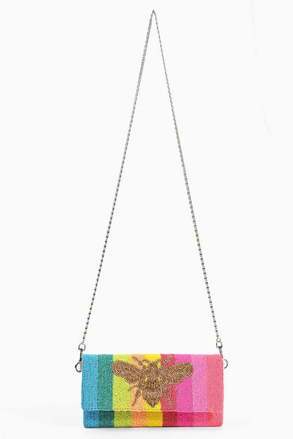 Rainbow Bee Beaded Clutch