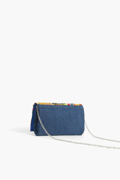 WATCH OVER ME EVIL EYE DENIM CLUTCH