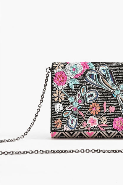 Dragonfly Embellished Flap Clutch