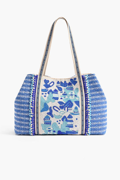 Silver Lake Blue Embellished Tote