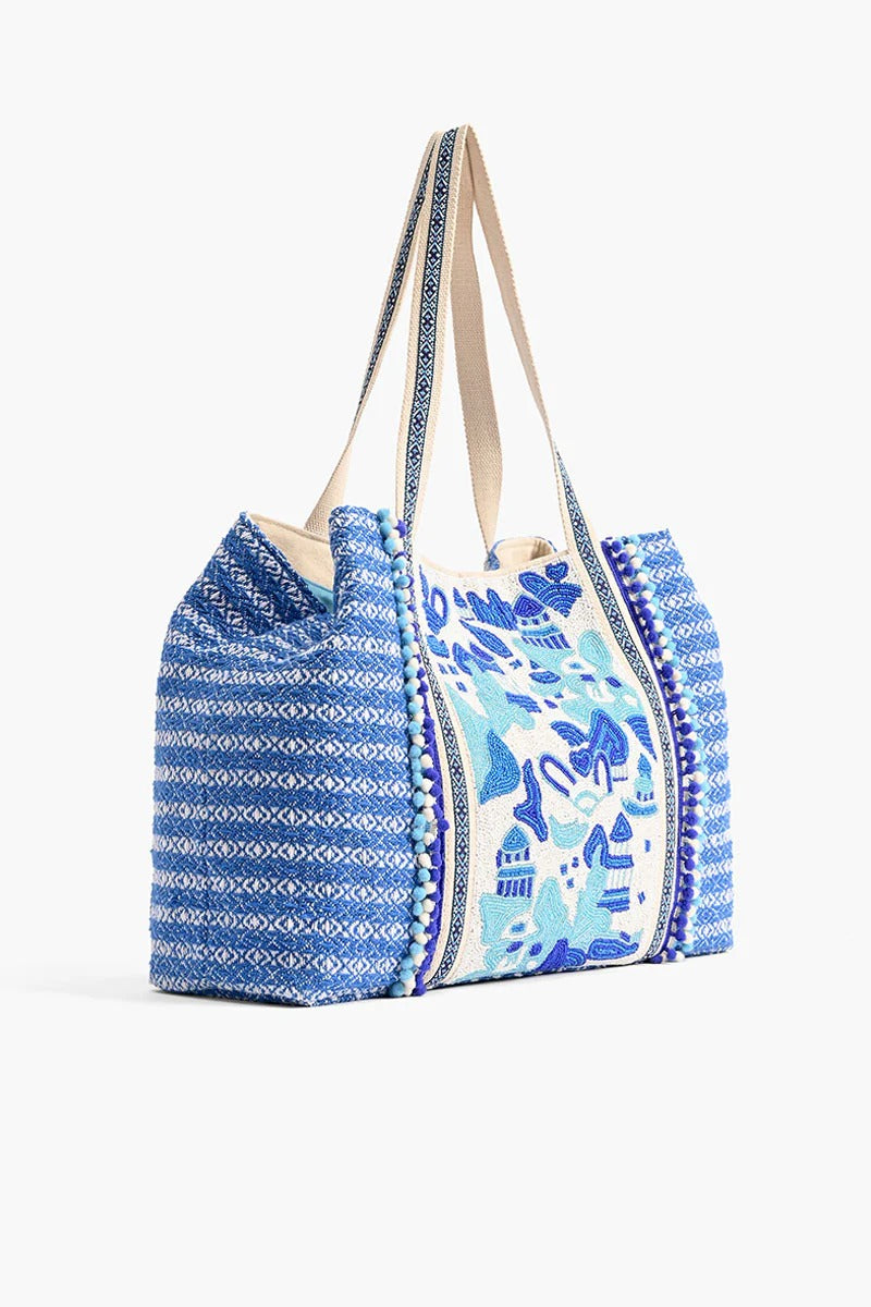 Silver Lake Blue Embellished Tote