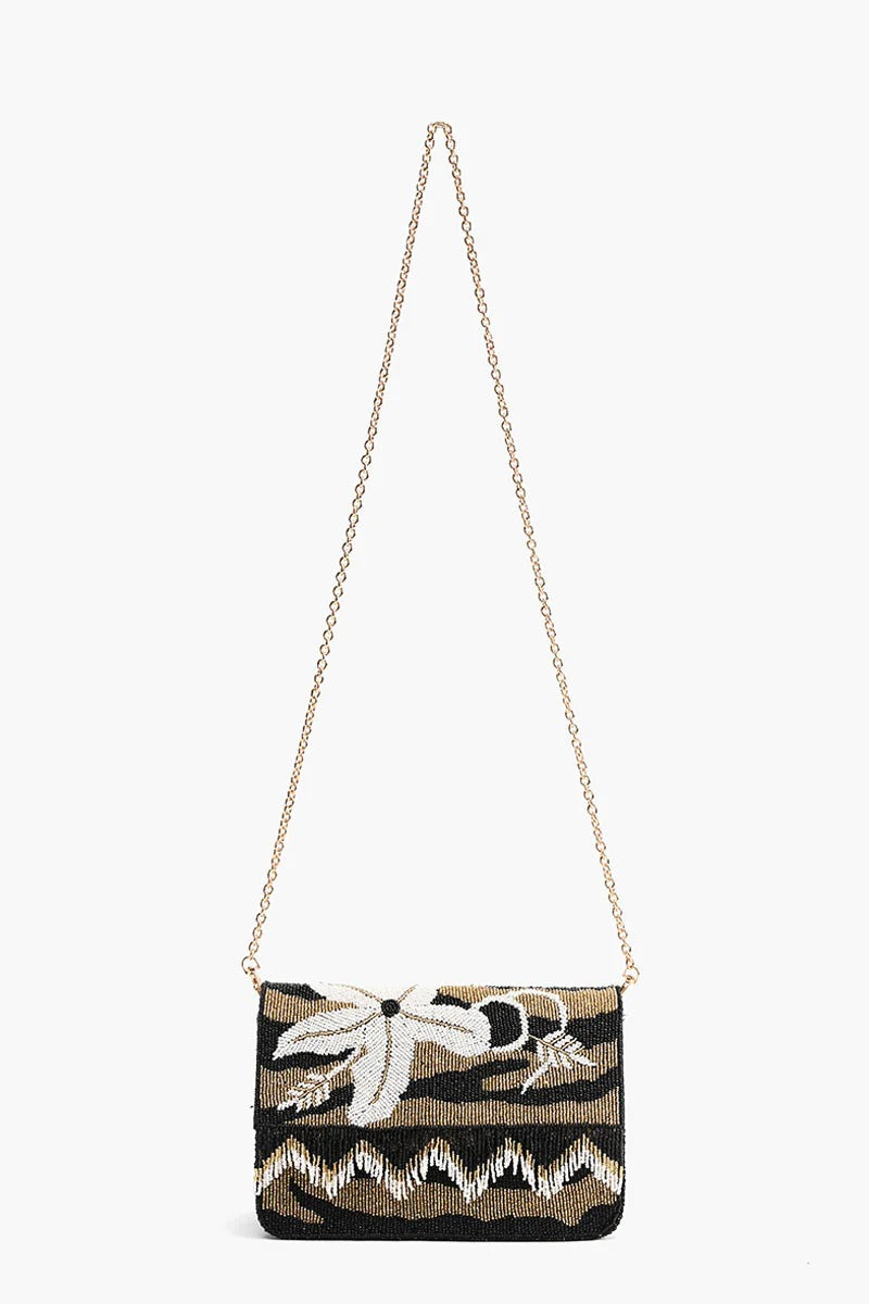 Golden Glam Floral Fringed Crossbody Bag