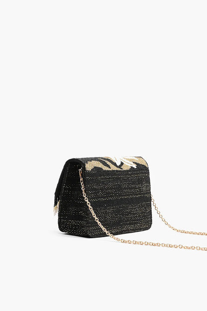 Golden Glam Floral Fringed Crossbody Bag