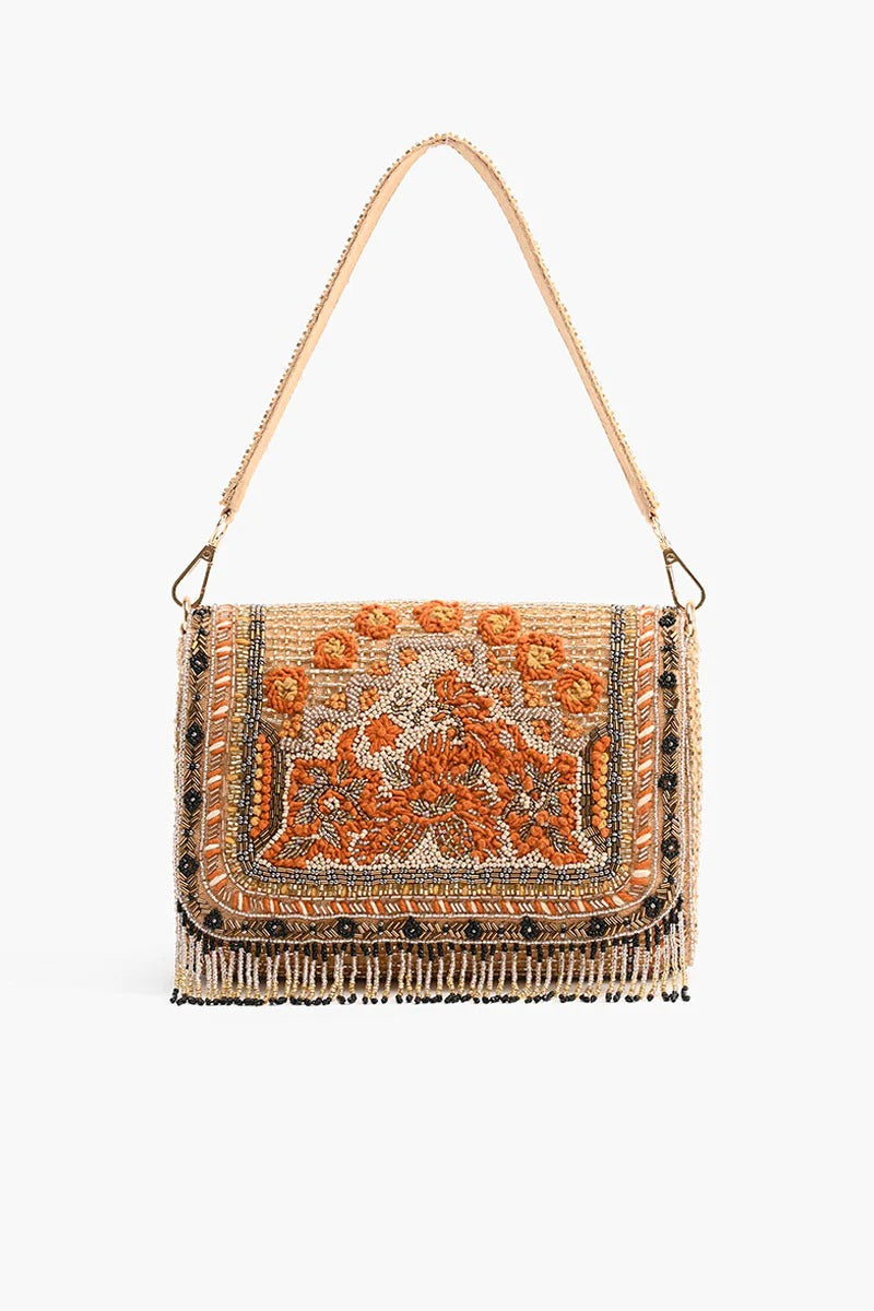 Gold Flame Embellished Shoulder Bag
