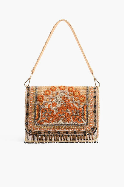 Gold Flame Embellished Shoulder Bag