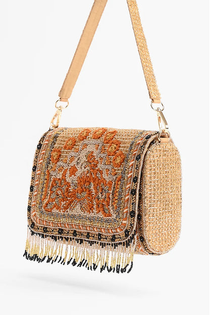 Gold Flame Embellished Shoulder Bag
