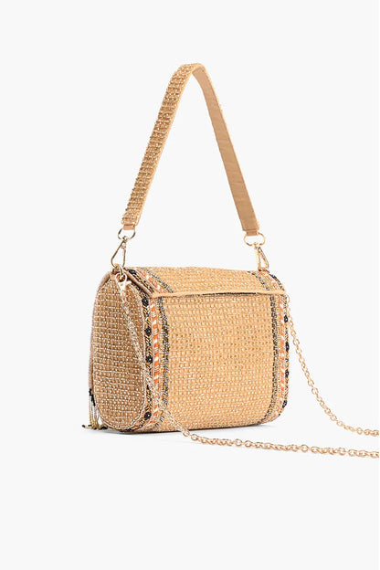Gold Flame Embellished Shoulder Bag