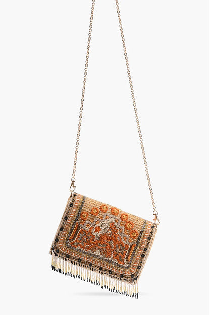 Gold Flame Embellished Shoulder Bag