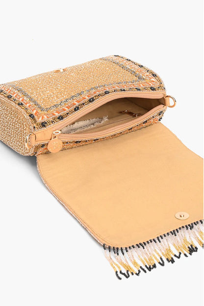Gold Flame Embellished Shoulder Bag