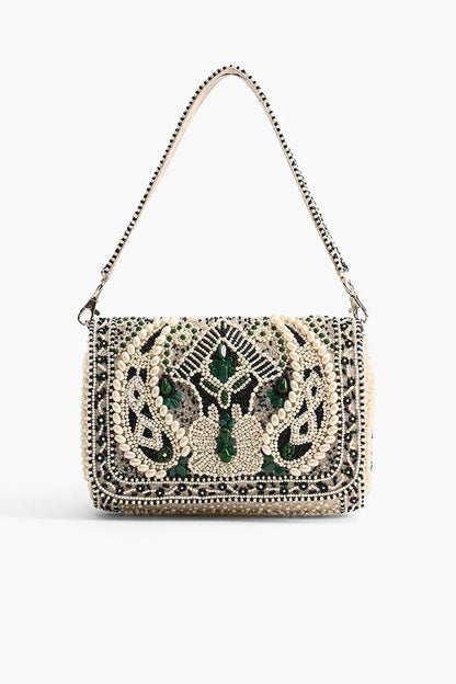 Emerald Stone Embellished Shoulder Bag