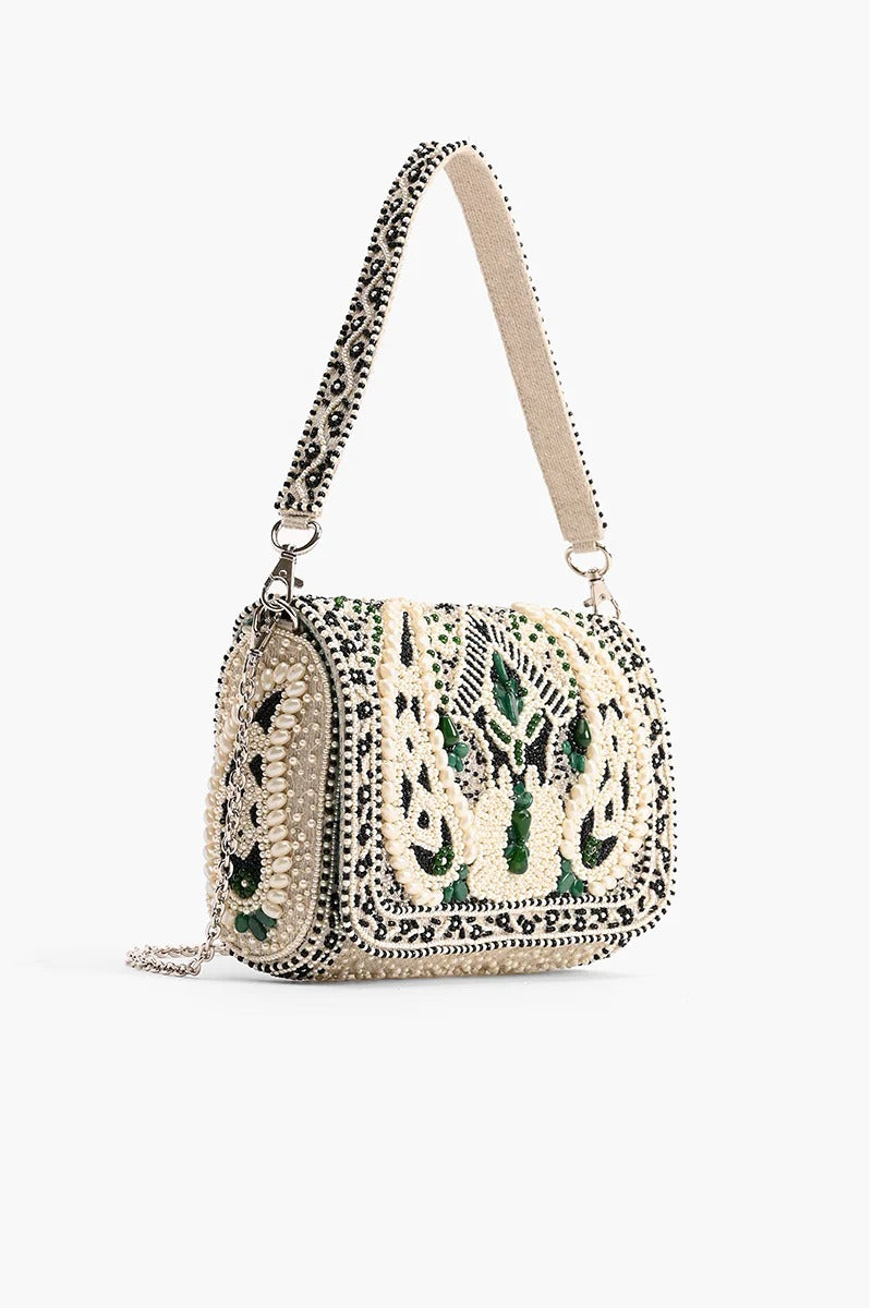 Emerald Stone Embellished Shoulder Bag