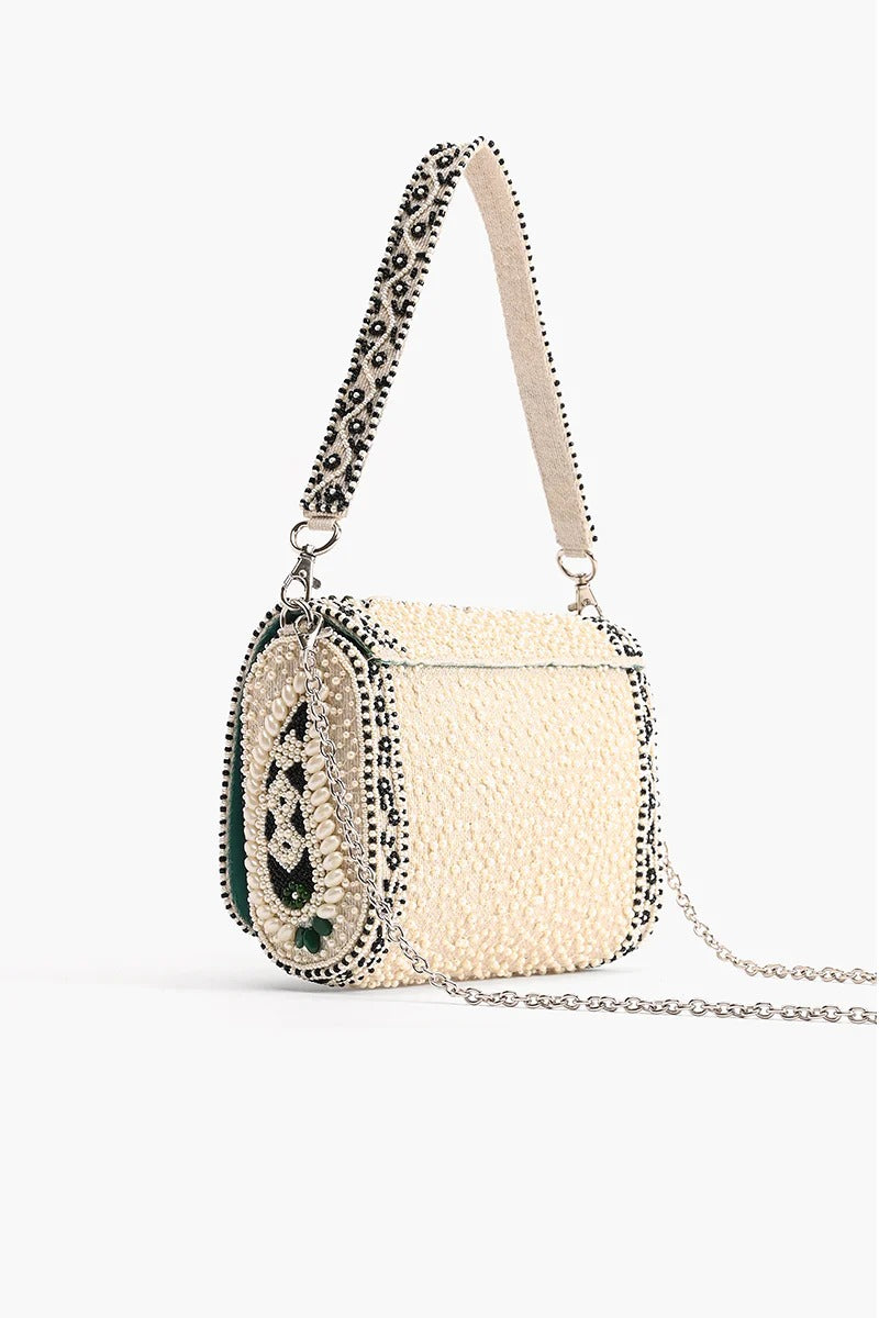 Emerald Stone Embellished Shoulder Bag