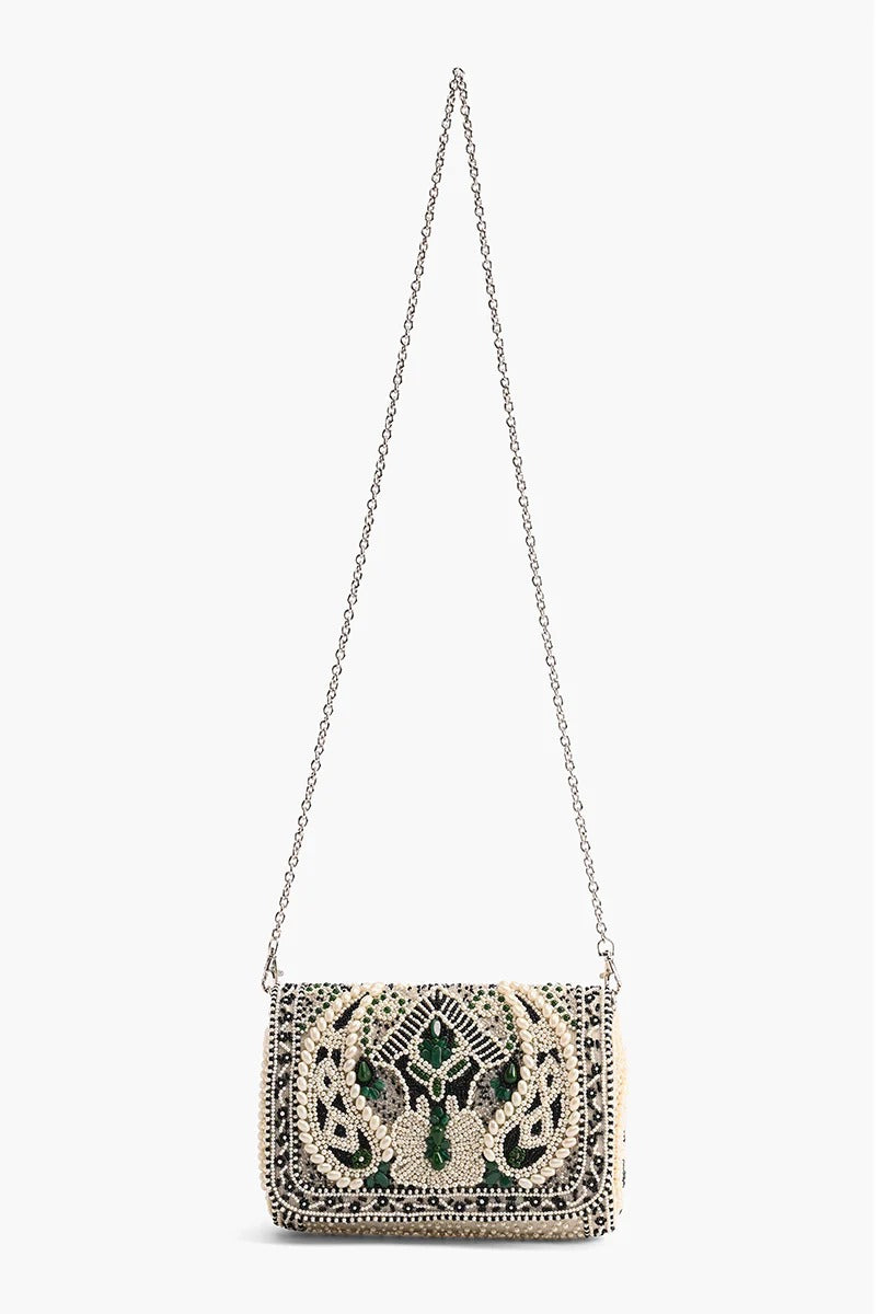 Emerald Stone Embellished Shoulder Bag