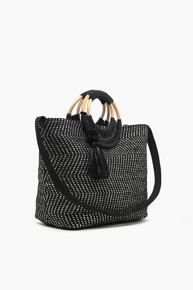 Midnight Lurex Wicker Handle Tote