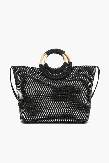 Midnight Lurex Wicker Handle Tote