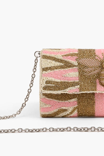 Pretty Pink Bee Zebra Beaded Embellished Clutch