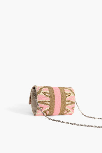 Pretty Pink Bee Zebra Beaded Embellished Clutch