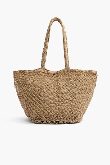 Beach Please Beaded Macrame Jute Tote