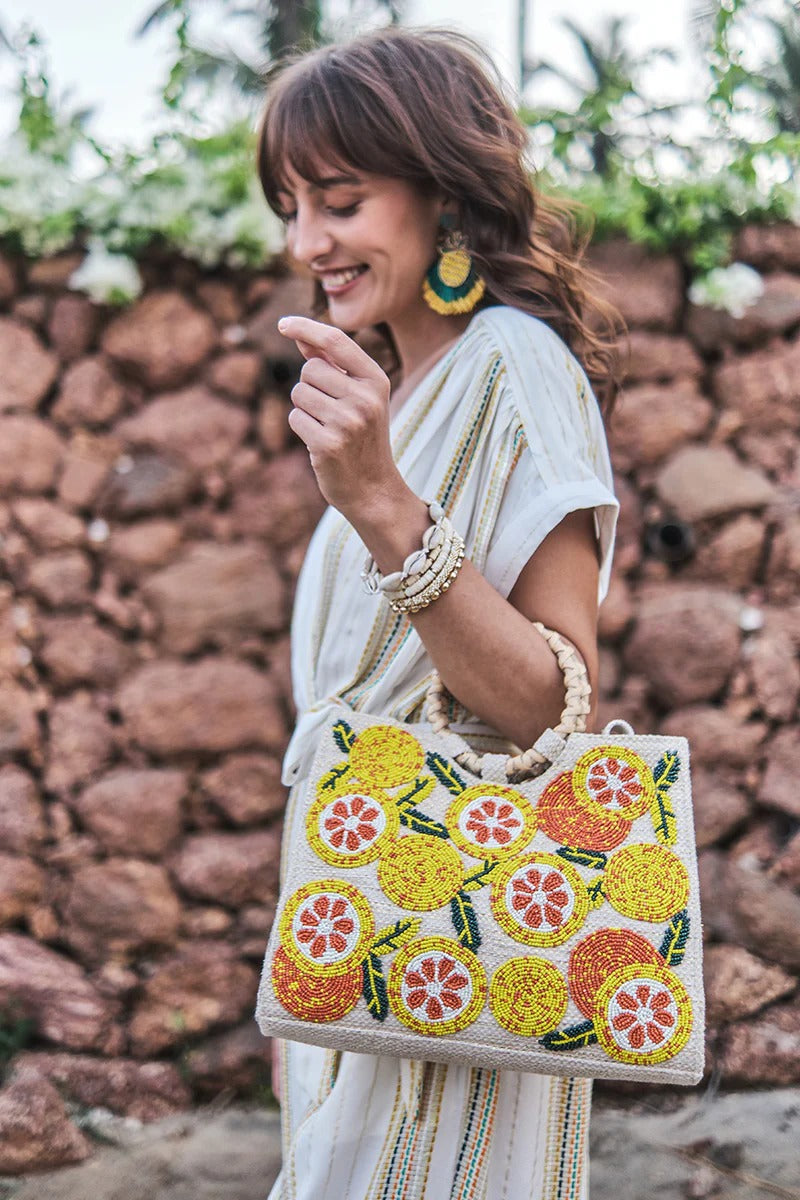 Orange Beaded Handbag