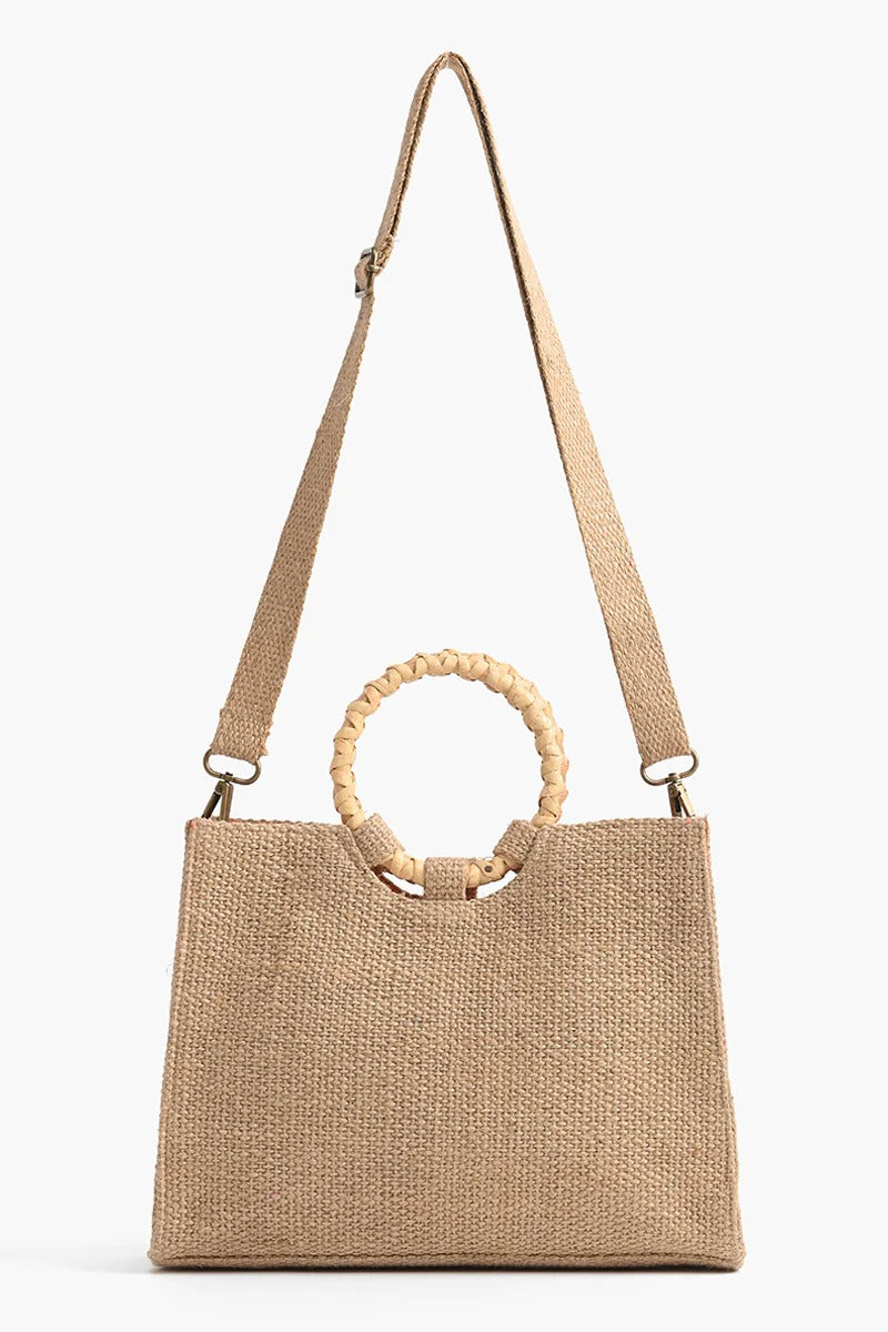 Floral Beaded Jute Handbag