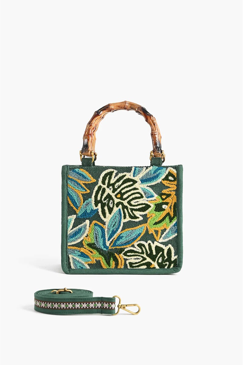 Evergreen Monstera Embellished Crossbody Bag