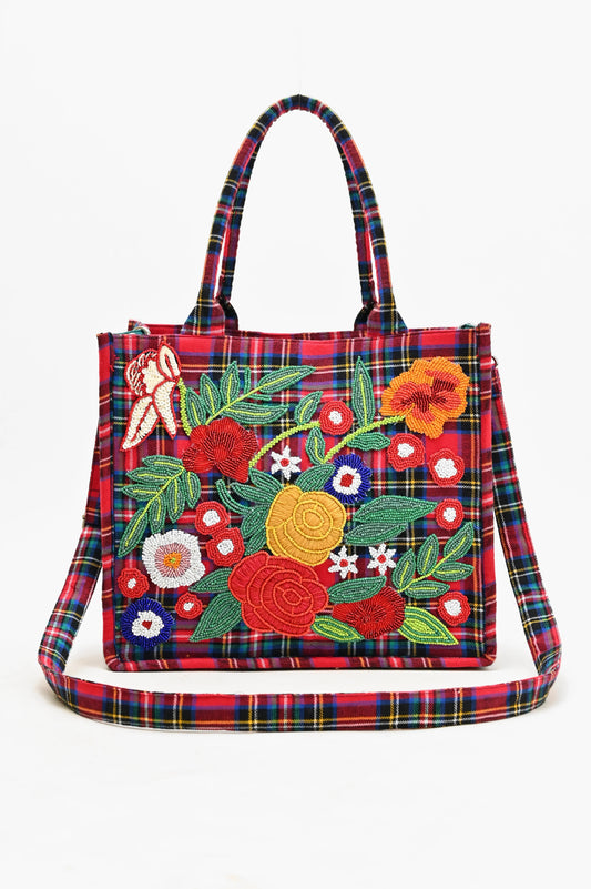 Plaid Pop Floral Tote