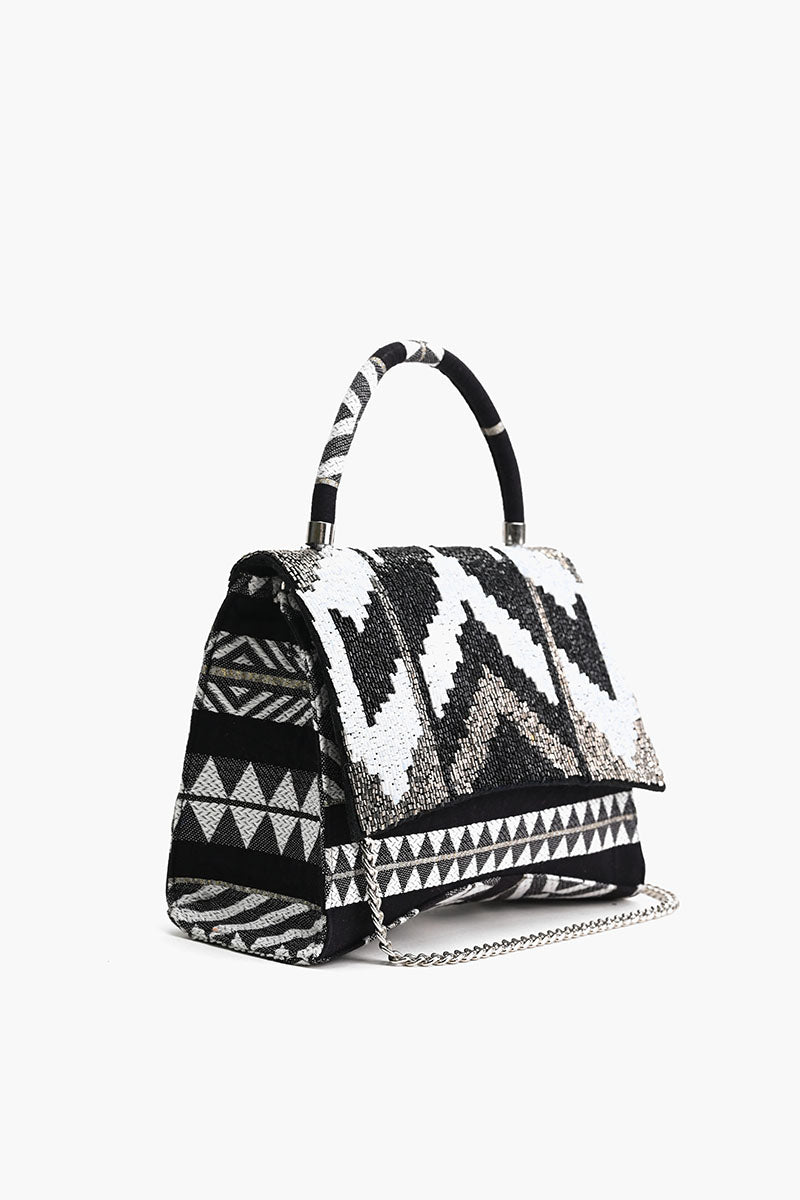 Ikat Noir Elegance Top Handle Bag