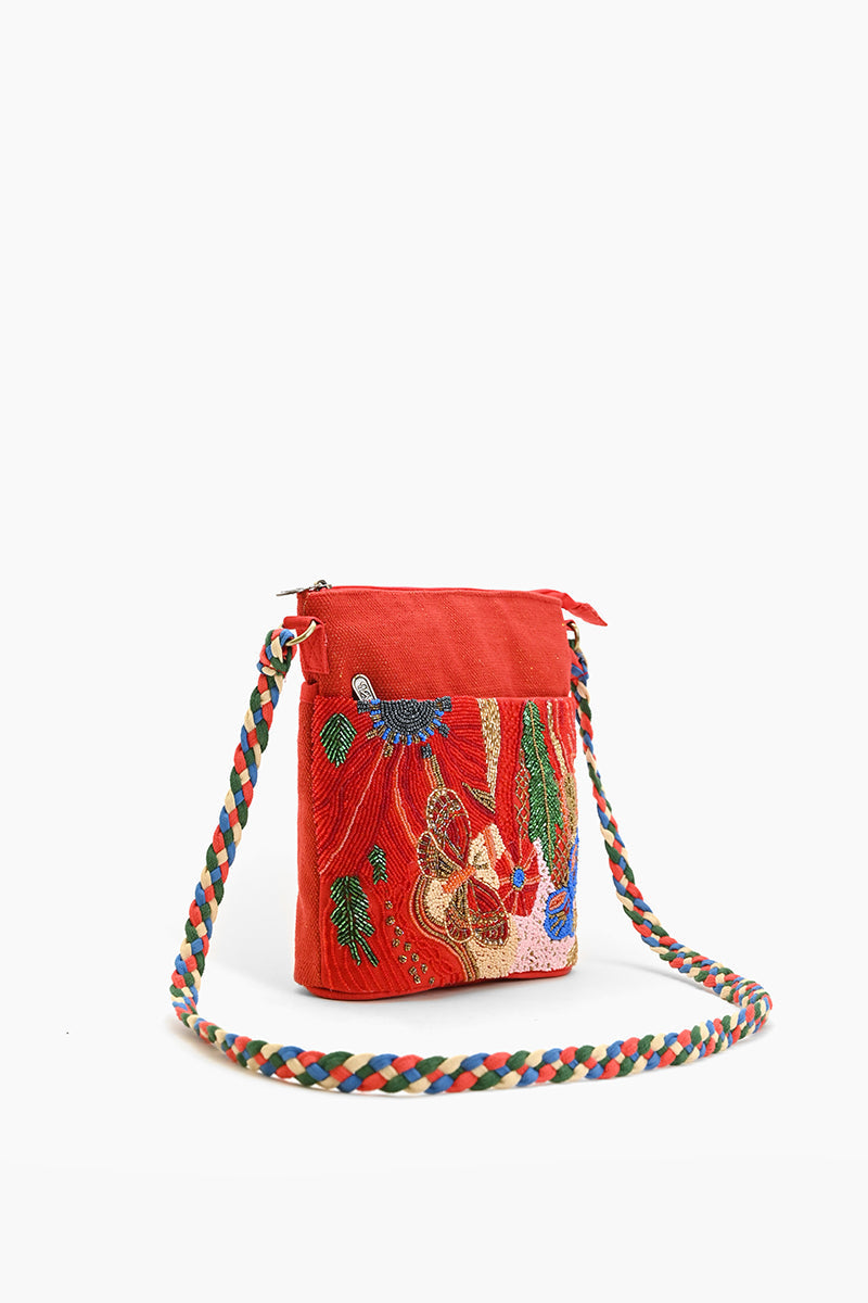 Vermilion Butterfly Bloom Crossbody Bag