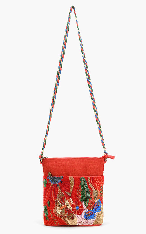 Vermilion Butterfly Bloom Crossbody Bag