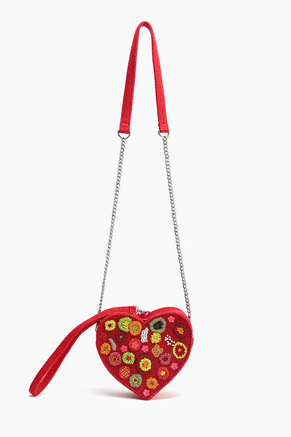 Crimson Blossom Heart Shaped Clutch