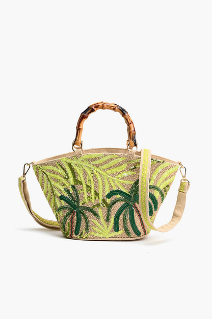 Palm Tree Beaded Mini Tote