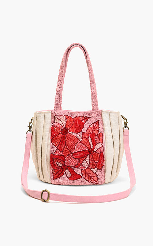 Pink Burst of Floral Beaded Tote