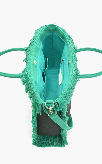 Parrot Beaded Fringed Tote