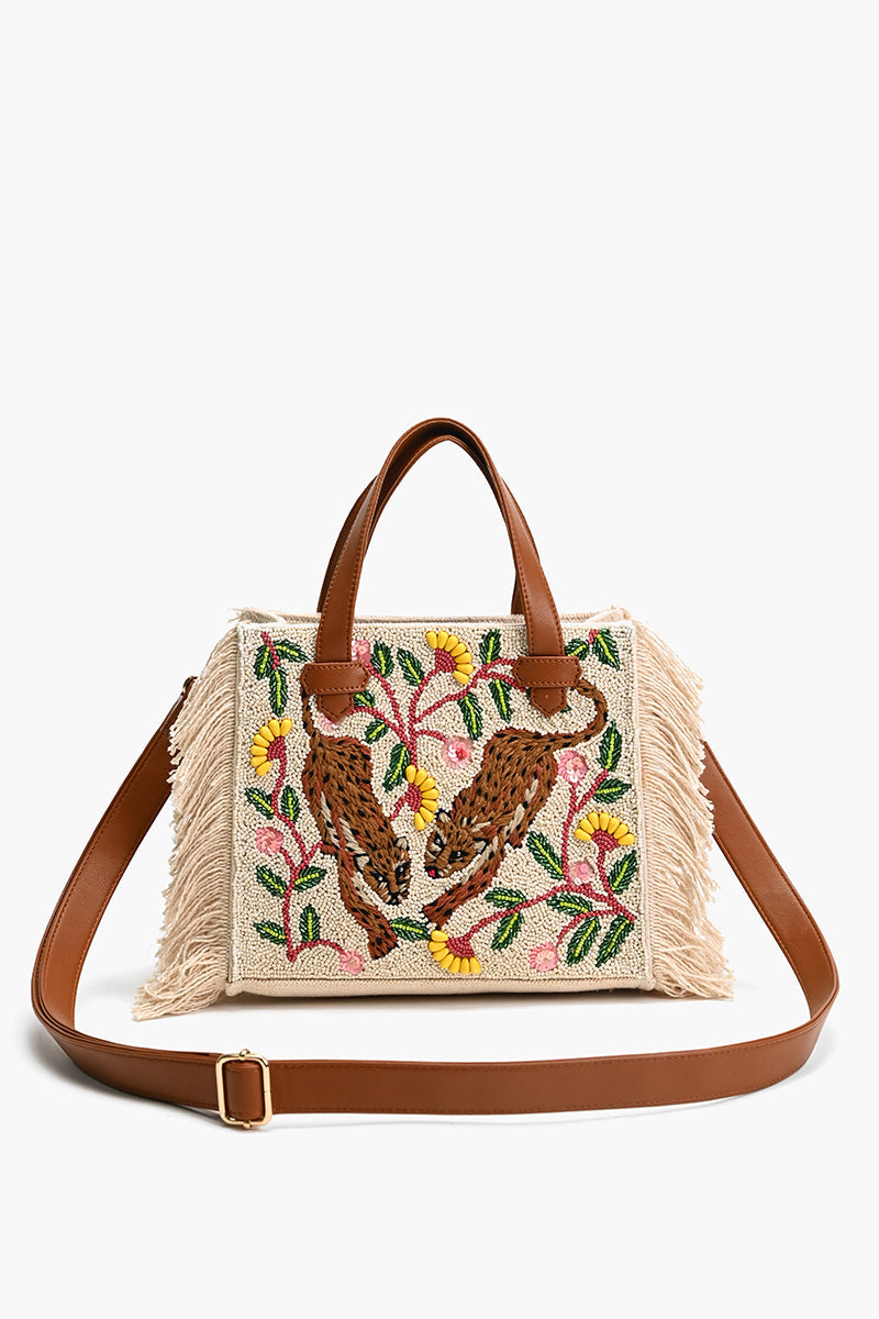 Temur Leopard Fringed Tote