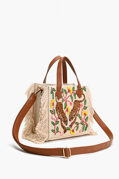 Temur Leopard Fringed Tote