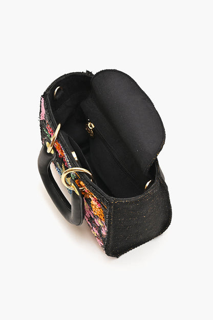 Midnight Floral Embellished Mini Evening Bag